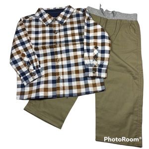 NWOT Plaid Button Down Shirt Khaki Pant Size 3T